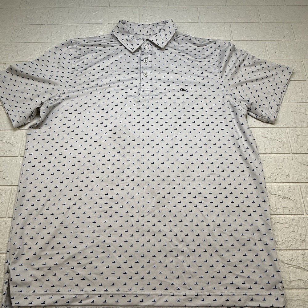 Vineyard Vines Polo Shirt Mens 2XL Sankaty OTG Performance Boat Print White